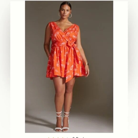 NWT Maeve - Anthropologie - Flirty Wrap Mini Dress LP Crawfish Pattern - Picture 2 of 8